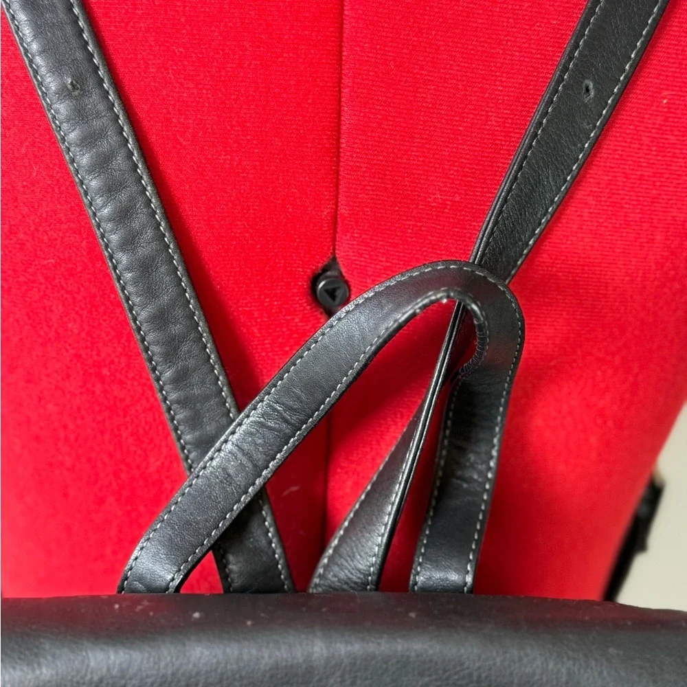 Tignanello Black Leather Backpack Multiple Pockets Top Handle Adjustable Straps